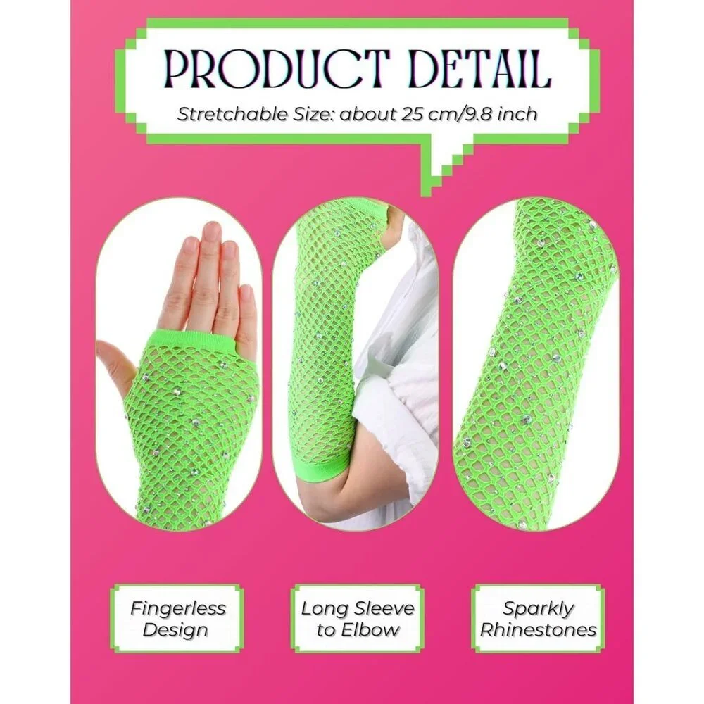 Women's Rhinestone Green Sparkly Halloween Cosplay Fingerless Long Gloves